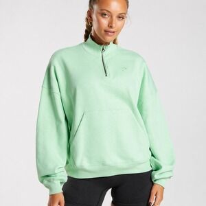 Gymshark Rest Day Sweats 1/2 Zip Pullover Sweatshirt Mint Green Oversized Small